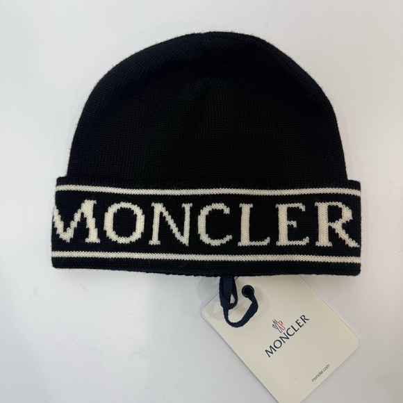 Moncler Black and White Logo Beanie